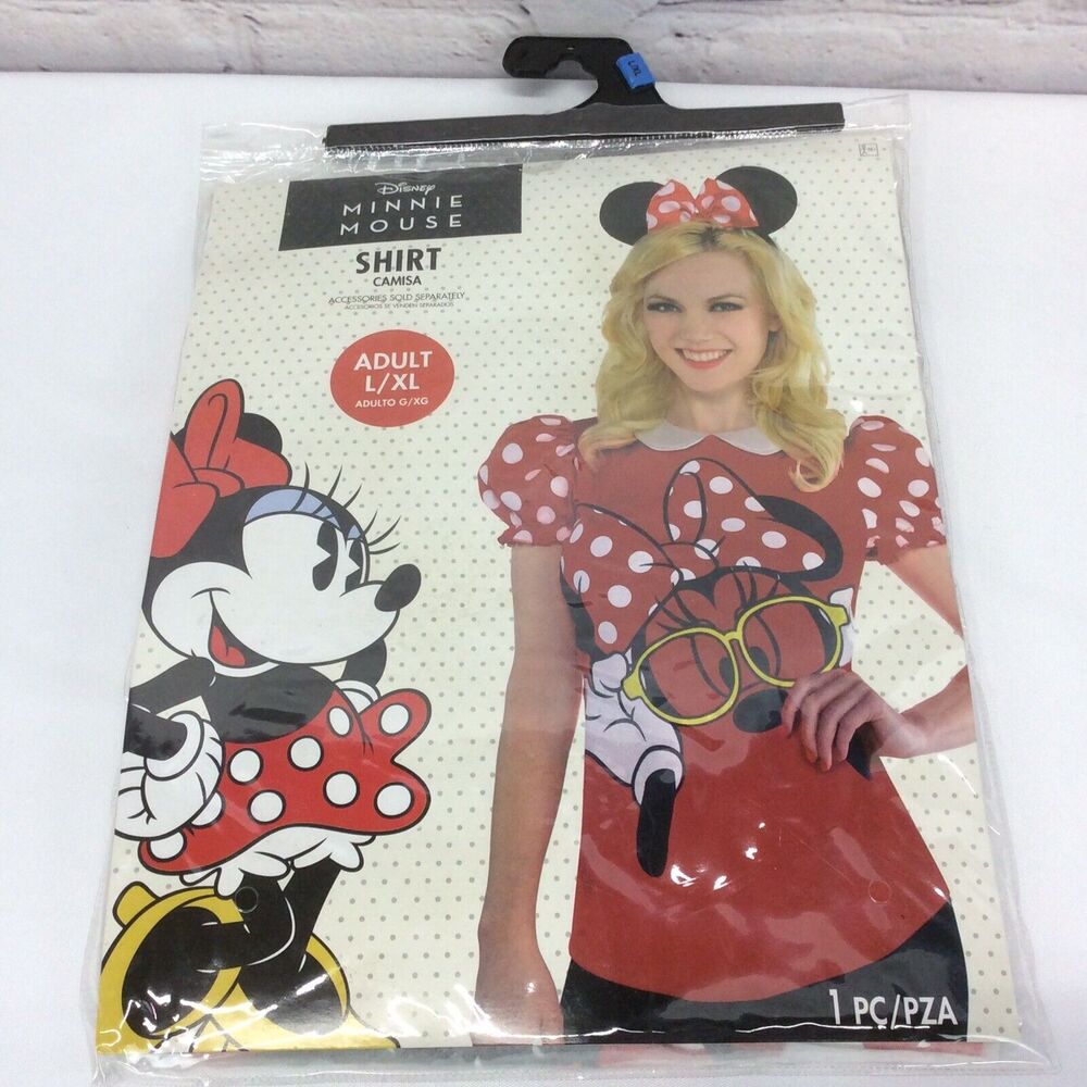 Disney Minnie Mouse Polka Dot Puffed Sleeve L/XL Graphic Shirt Costume Cosplay